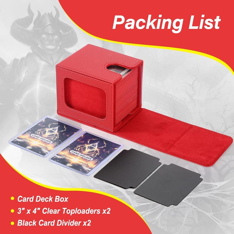 Stepane MTG Deck Box, Double Display Window MTG, Commander Deck Box Fits 120+ Single Sleeved Cards, PU Leather Magnetic Closure Card Box with 2 Dividers&2 Toploaders for TCG, CCG, Red - Image 4